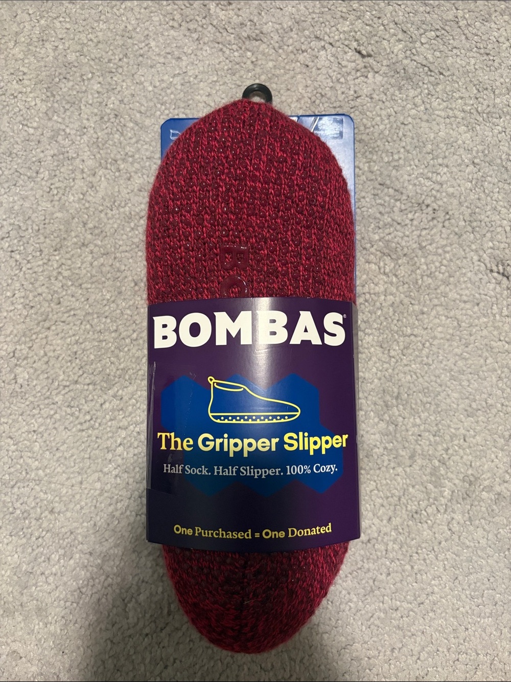 Bombas Gripper Slipper Half-Sock in Burgundy Red